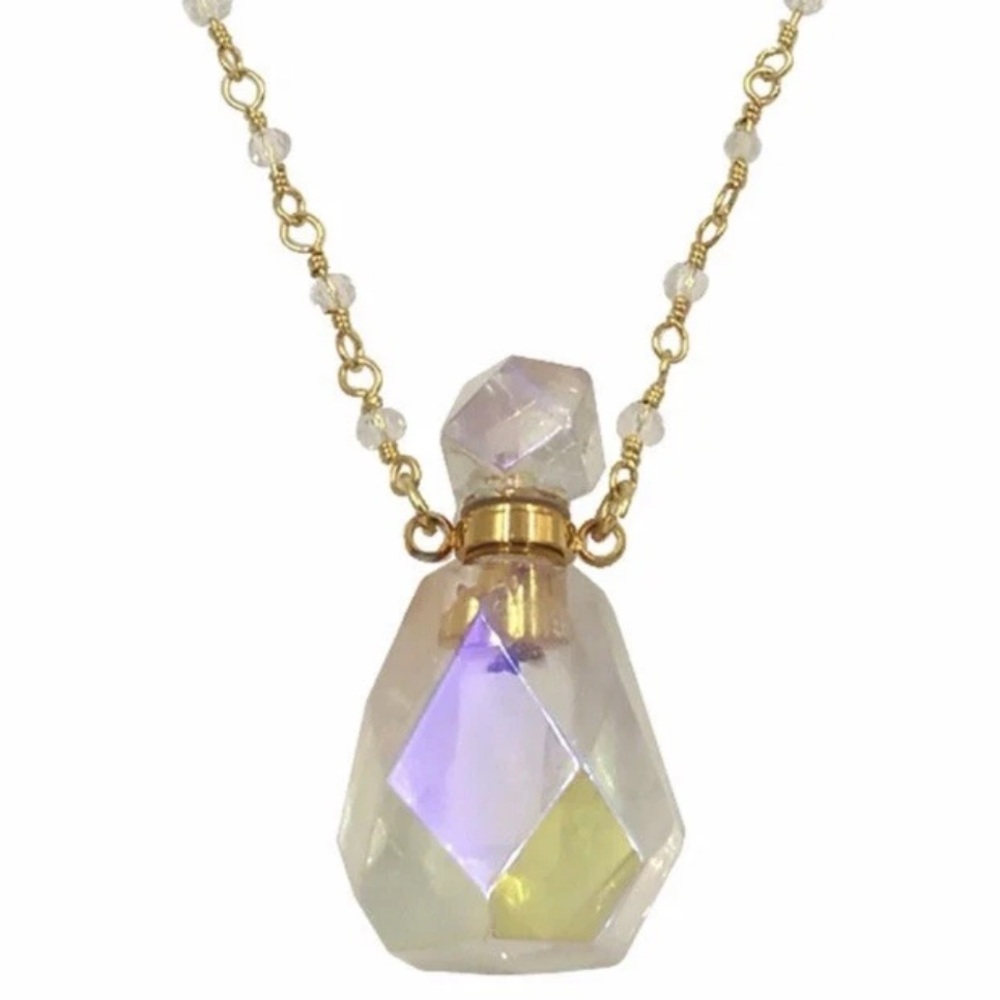 Handmade Angel Aura Quartz Purfume Essential Oil Bottle Beaded Crystal Necklace